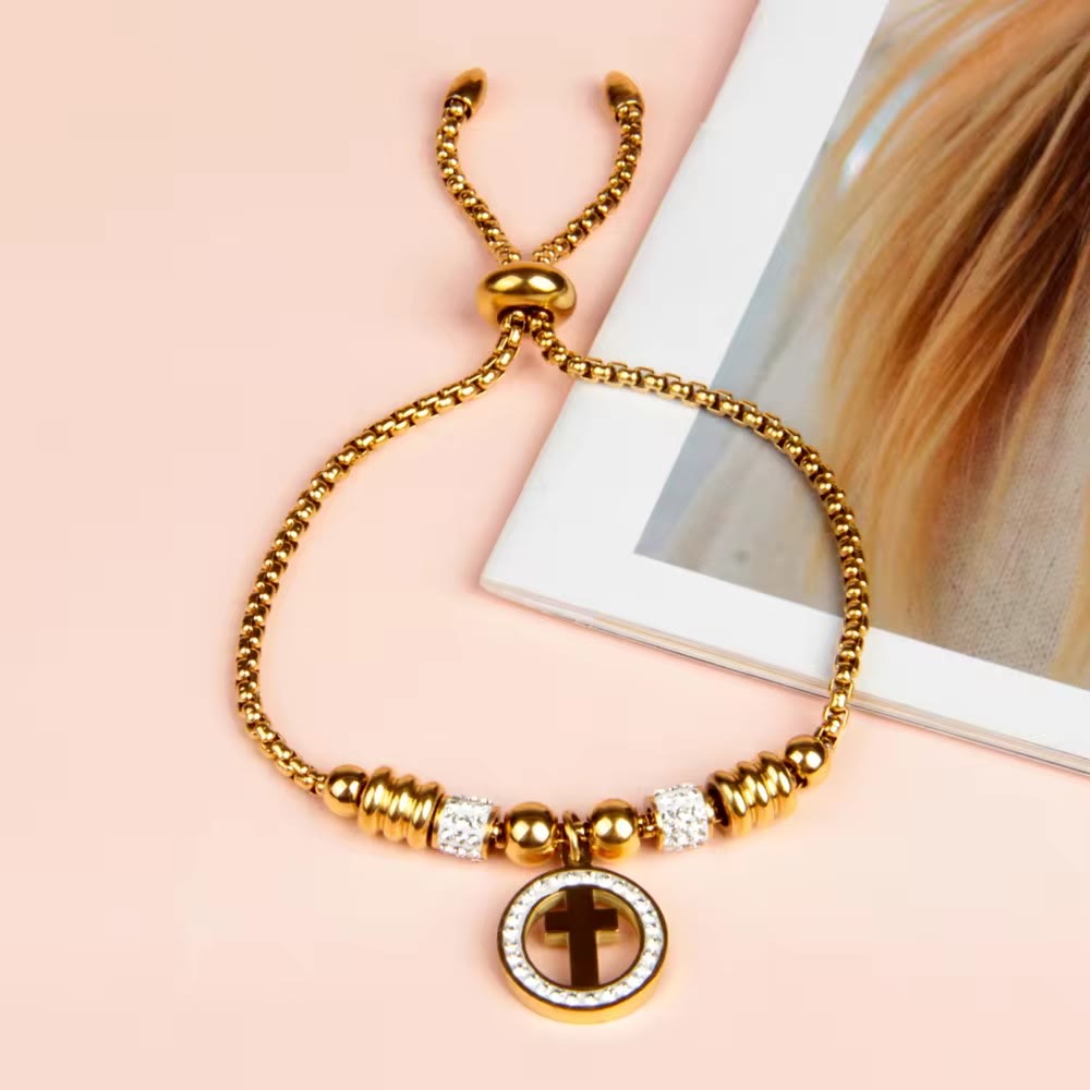 Christianartworkshop Crafted Circle Cross Charm Zirconia  Bracelet - image 2