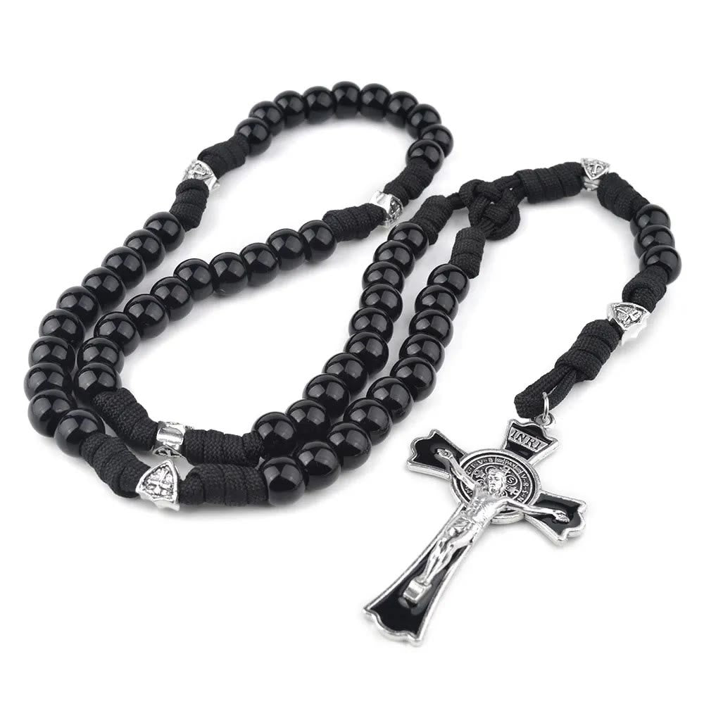 Christianartworkshop Fine Crafted Black Sturdy Umbrella Cord Crucifix Rosary - Black - image 0