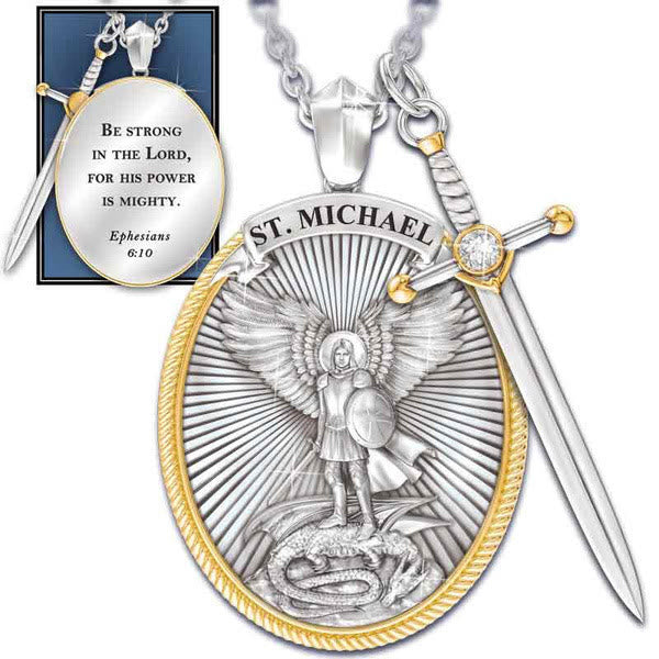 Christianartworkshop Two Tone Sword & Oval Shield St. Michael Pendant Necklace - St.Michael - image 0