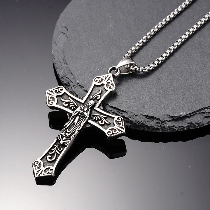 Christianartworkshop Retro Titanium Virgin Mary Cross Pendant Necklace - Mother Of  Jesus - image 0