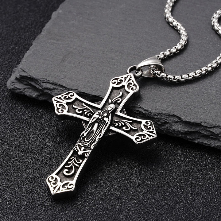Christianartworkshop Retro Titanium Virgin Mary Cross Pendant Necklace - image 9