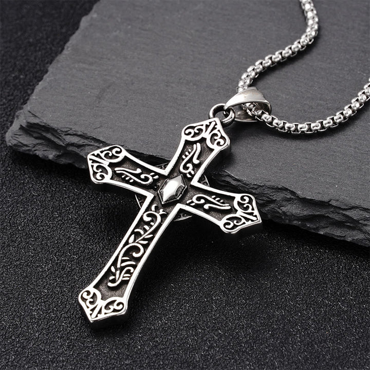 Christianartworkshop Retro Titanium Virgin Mary Cross Pendant Necklace - image 1