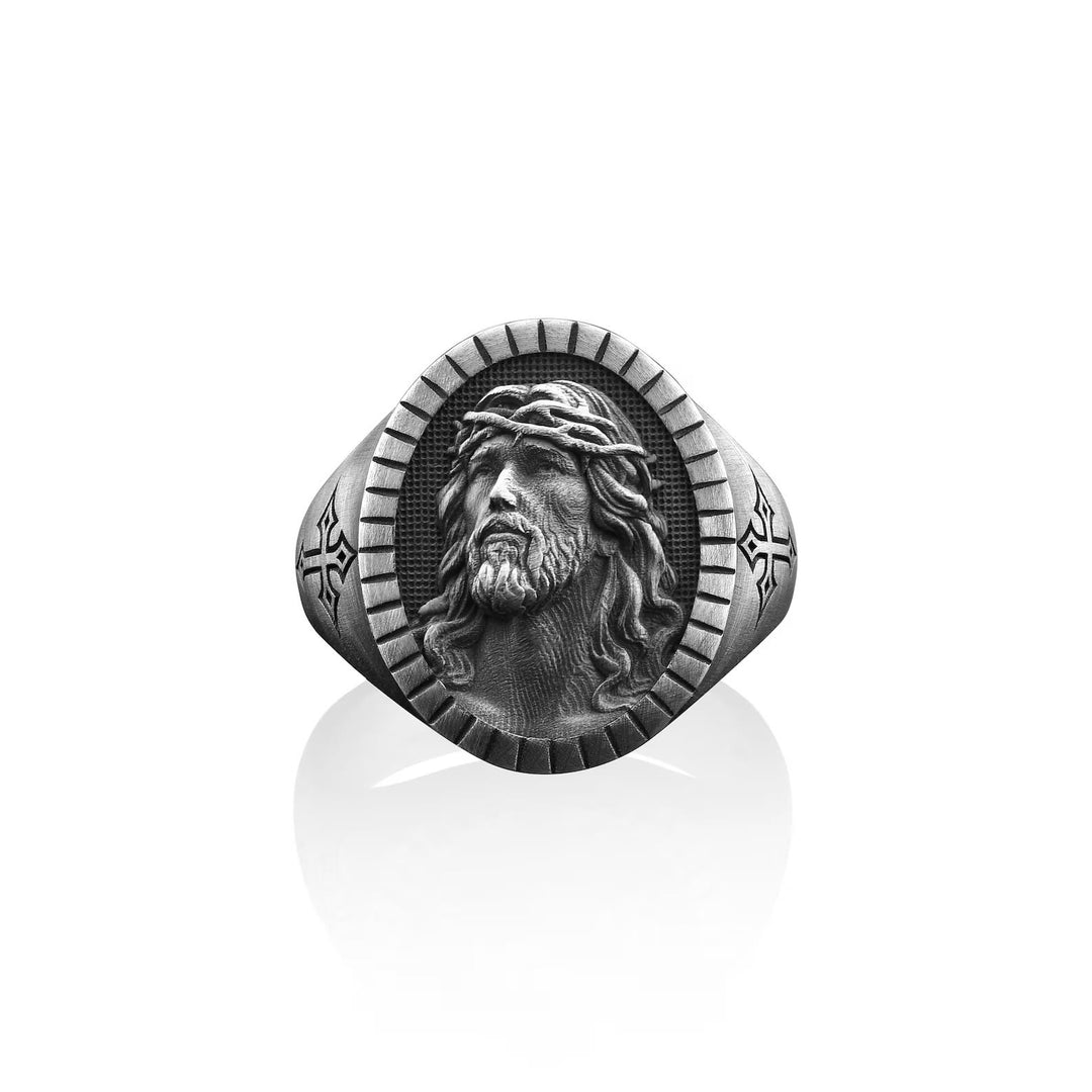 Christianartworkshop Vintage Christ Jesus Head Cross Blessing Ring - UK Size Z（US 13） - image 0