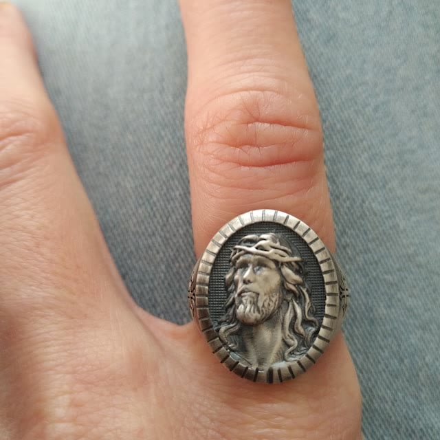 Christianartworkshop Vintage Christ Jesus Head Cross Blessing Ring - image 4