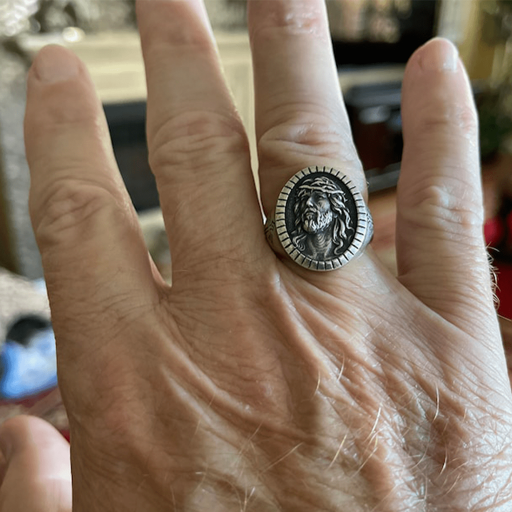Christianartworkshop Vintage Christ Jesus Head Cross Blessing Ring - image 5