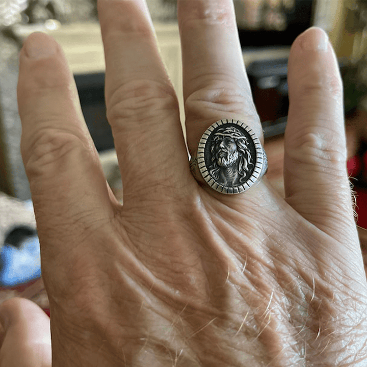 Christianartworkshop Vintage Christ Jesus Head Cross Blessing Ring - image 5