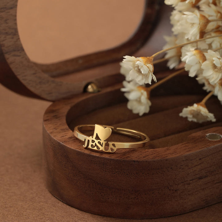 Christianartworkshop "I Love Jesus" Christian Faith Minimalism Ring - Golden - image 0