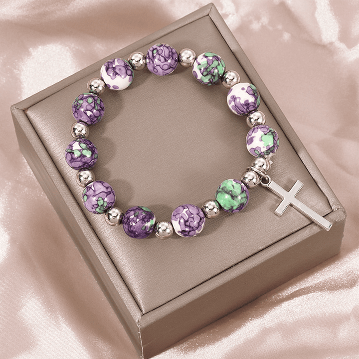 Christianartworkshop Crucifix Prayer Beaded Purple Stones Bracelet - image 2