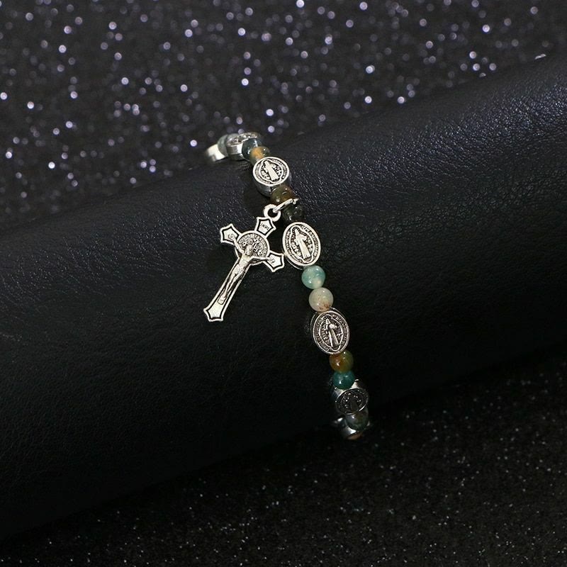 Christianartworkshop Agate/Turquoise St. Benedict Cross Bracelet - image 1