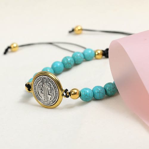 Christianartworkshop Turquoise St. Benedict Prayer Blessing Beaded Bracelet - image 4