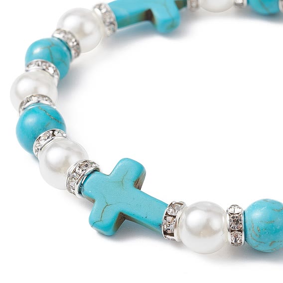 Christianartworkshop Pearl & Turquoise Cross Healing Energy Bracelet - image 2