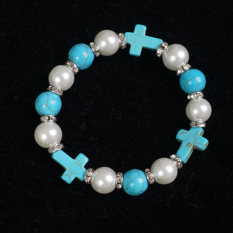 Christianartworkshop Pearl & Turquoise Cross Healing Energy Bracelet - image 4