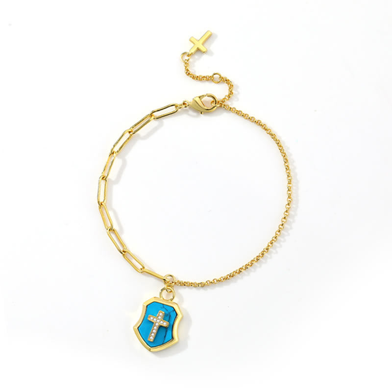 Christianartworkshop Turquoise Cross Shield Blessing Bracelet with Zircon Stones - image 3