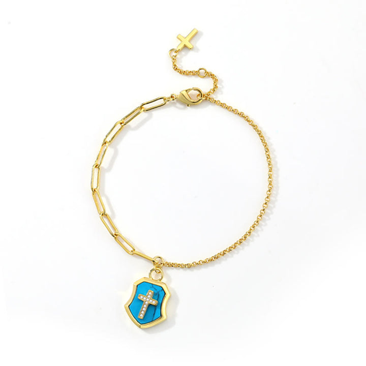 Christianartworkshop Turquoise Cross Shield Blessing Bracelet with Zircon Stones - image 3