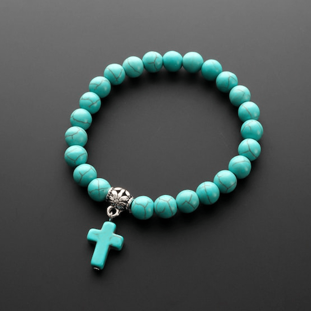 Christianartworkshop Matte Frosted Turquoise Beads Crucifix Bracelet - image 1