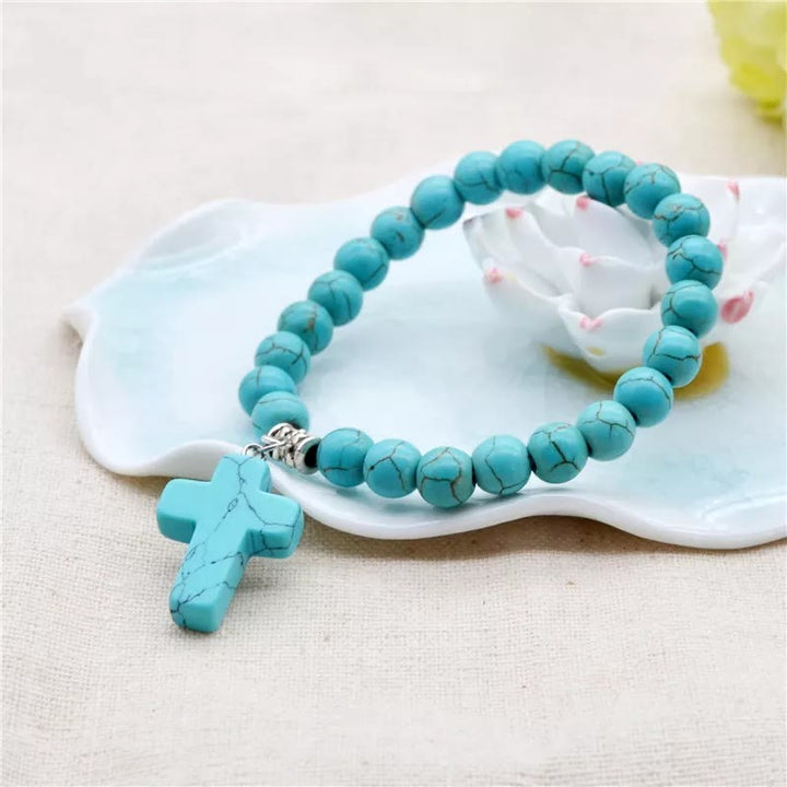 Christianartworkshop Matte Frosted Turquoise Beads Crucifix Bracelet - image 3