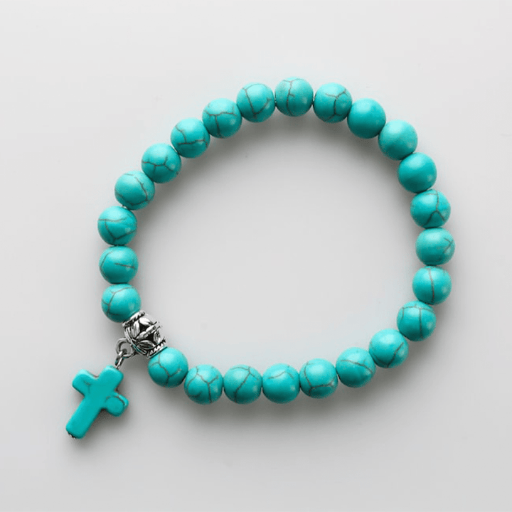 Christianartworkshop Matte Frosted Turquoise Beads Crucifix Bracelet - image 4