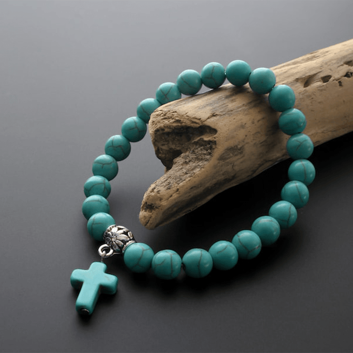 Christianartworkshop Matte Frosted Turquoise Beads Crucifix Bracelet - Frosted Turquoise - image 1