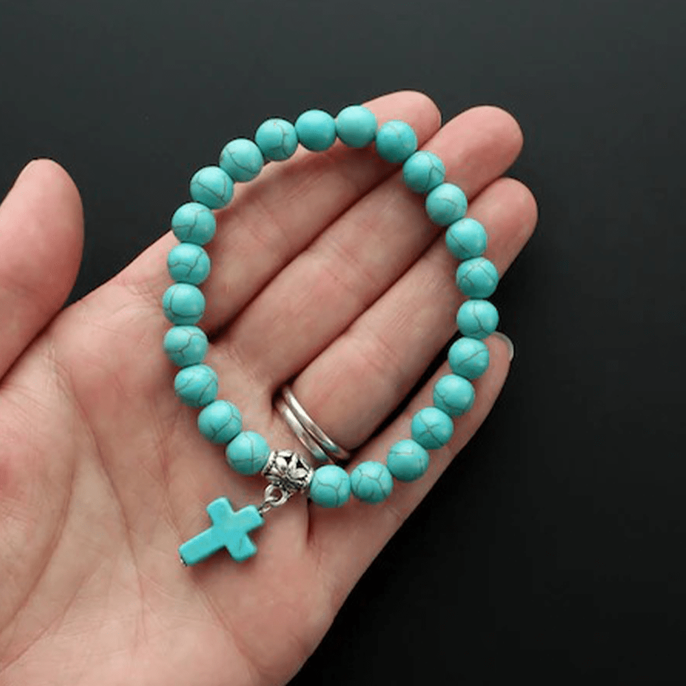 Christianartworkshop Matte Frosted Turquoise Beads Crucifix Bracelet - image 3