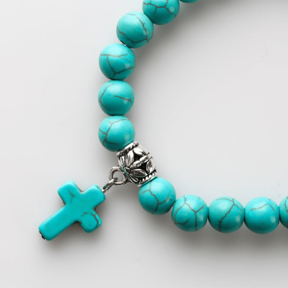 Christianartworkshop Matte Frosted Turquoise Beads Crucifix Bracelet - image 5
