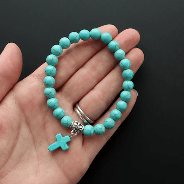 Christianartworkshop Matte Frosted Turquoise Beads Crucifix Bracelet - image 2