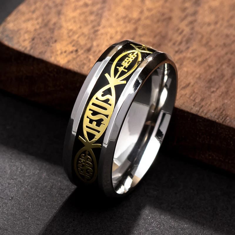 Christianartworkshop Rustic Stainless Steel Ring: "Jesus" in Fish - image 9