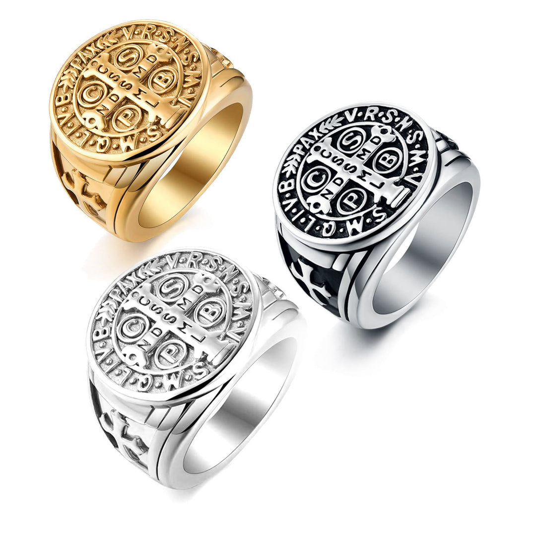 Christianartworkshop St. Benedict the Protector Titanium Ring - image 3