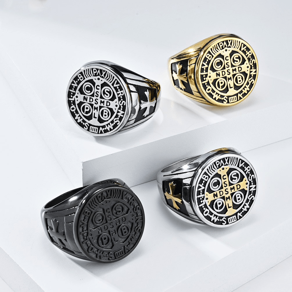 Christianartworkshop St. Benedict the Protector Titanium Ring - image 2
