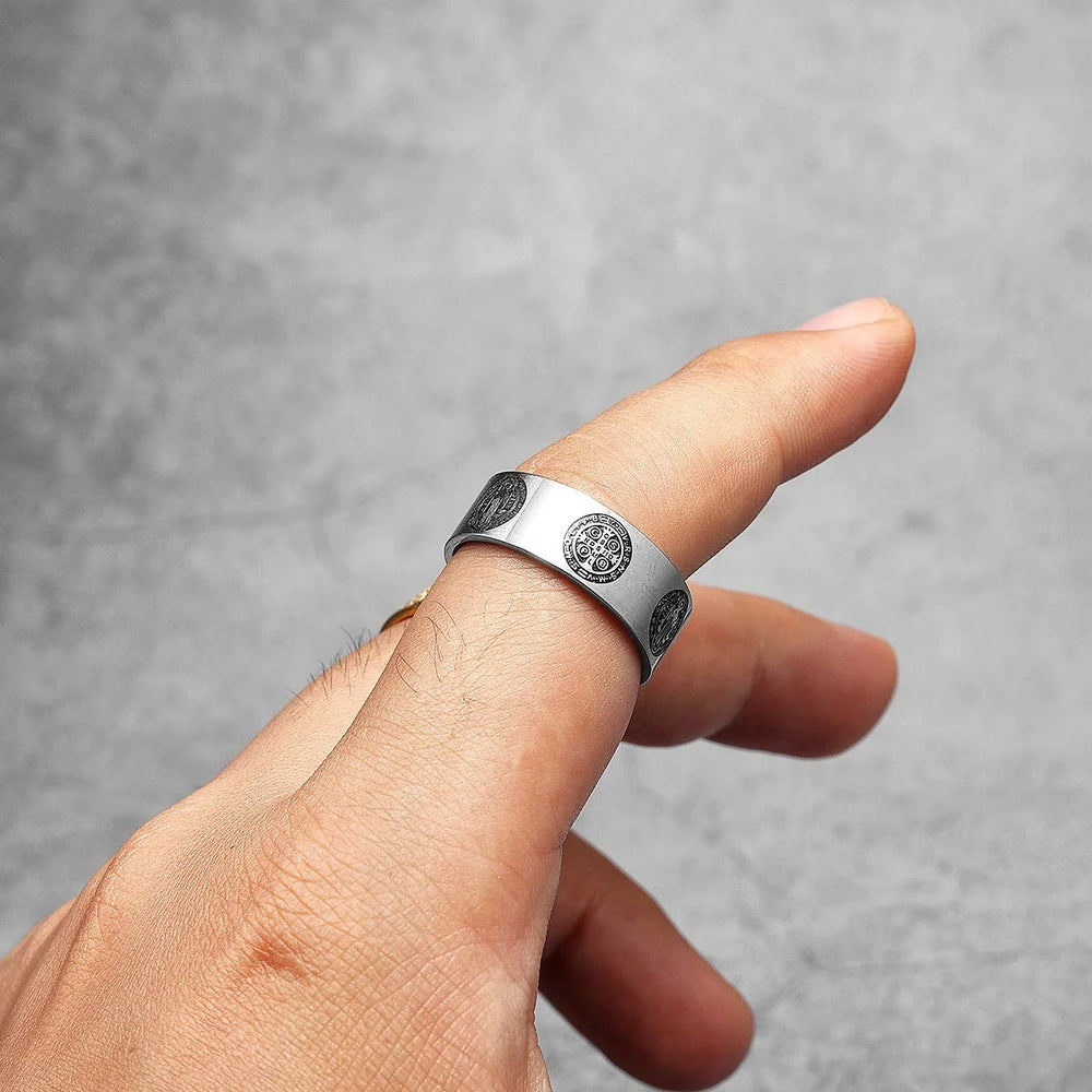 Christian Religion St. Benedict Titanium Ring - image 2