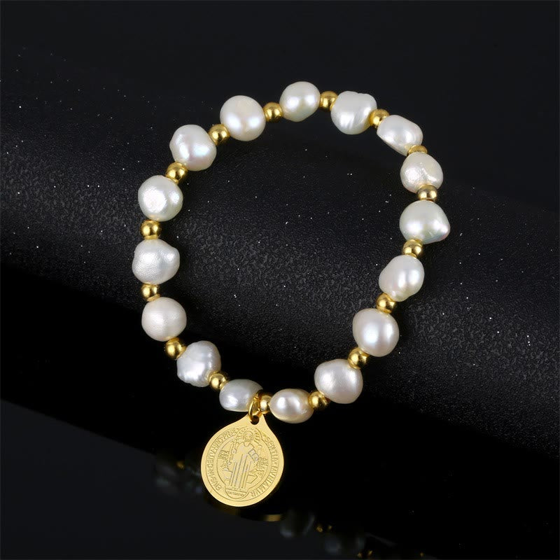 Christianartworkshop Saint Benedict Medal Irregular Pearl Bracelet - image 4