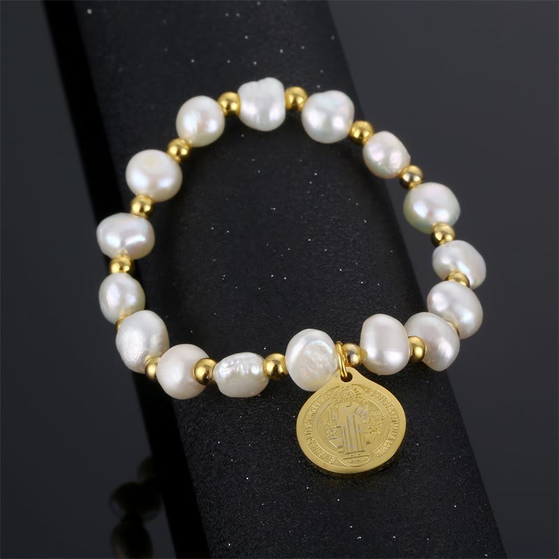 Christianartworkshop Saint Benedict Medal Irregular Pearl Bracelet - image 5