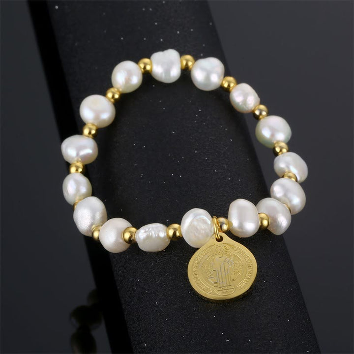 Christianartworkshop Saint Benedict Medal Irregular Pearl Bracelet - image 5