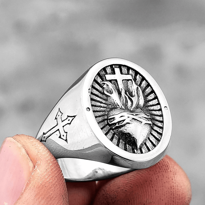 Christianartworkshop Sacred Heart Of Jesus Cross Ring - UK Size Z（US 13） - Metallic - image 4