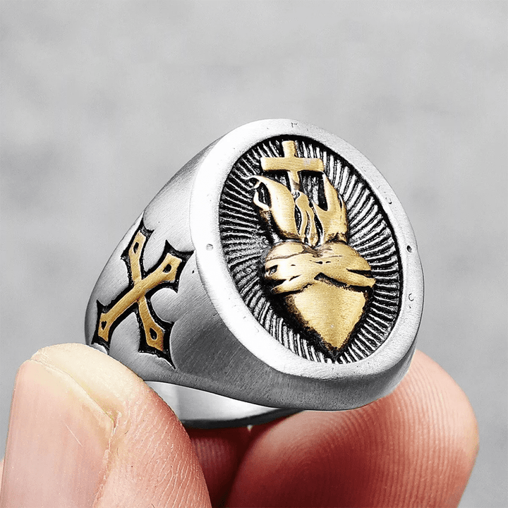 Christianartworkshop Sacred Heart Of Jesus Cross Ring - image 2