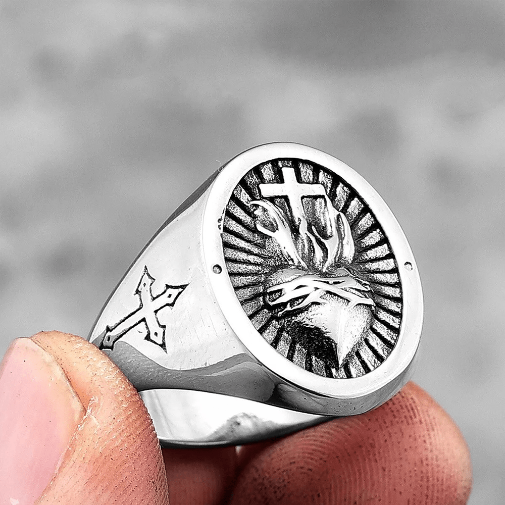 Christianartworkshop Sacred Heart Of Jesus Cross Ring - UK Size Z（US 13） - Metallic - image 4