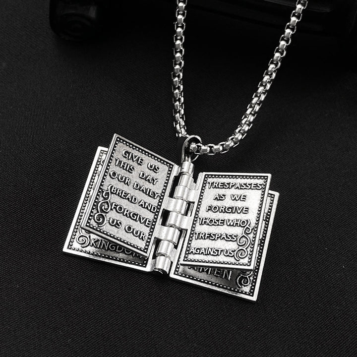 Turnable Holy Bible Pendant Christian Necklace - Metallic - image 1