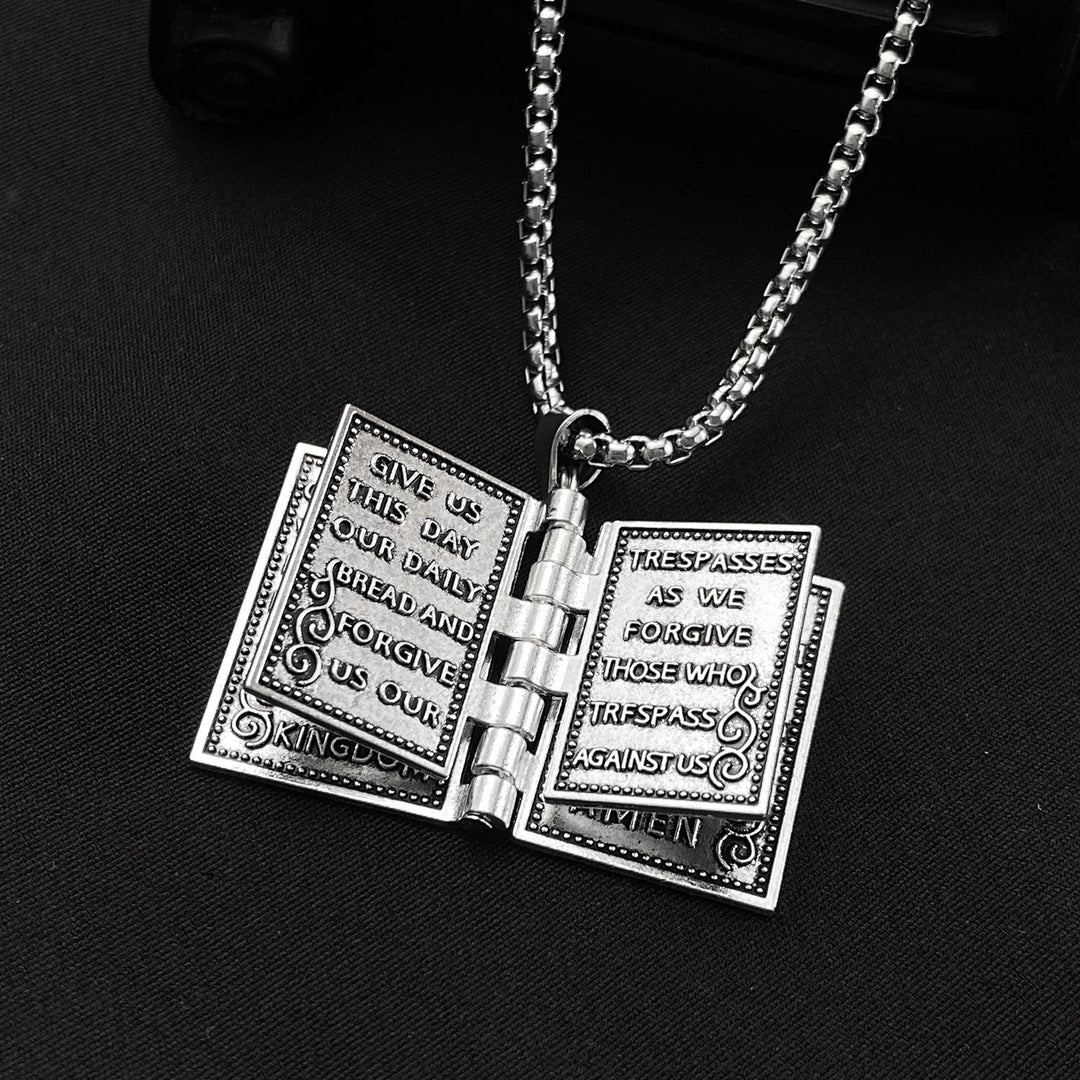 Turnable Holy Bible Pendant Christian Necklace - Metallic - image 0