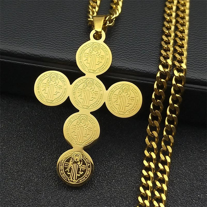 Christianartworkshop Round St. Benedict Cross Gold Pendant Necklace - image 4