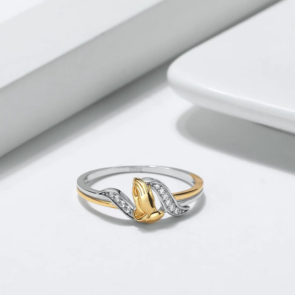 Christianartworkshop Praying Hands Gold & Silver Ring - image 1