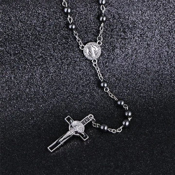 St. Benedict Medallion & Crucifix Black Gallstone Rosary - image 3