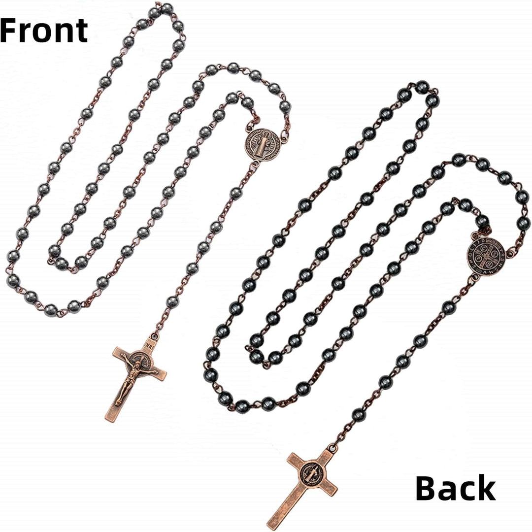 St. Benedict Medallion & Crucifix Black Gallstone Rosary - image 10