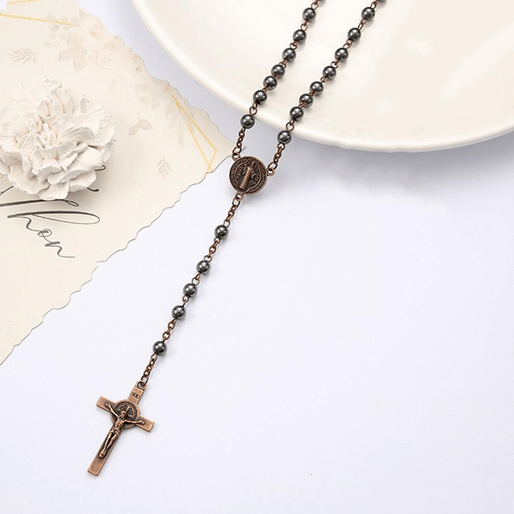 St. Benedict Medallion & Crucifix Black Gallstone Rosary - image 8