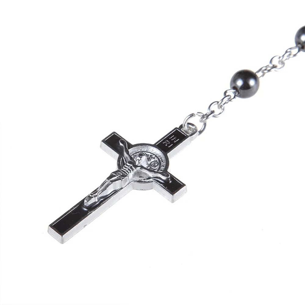 St. Benedict Medallion & Crucifix Black Gallstone Rosary - image 4