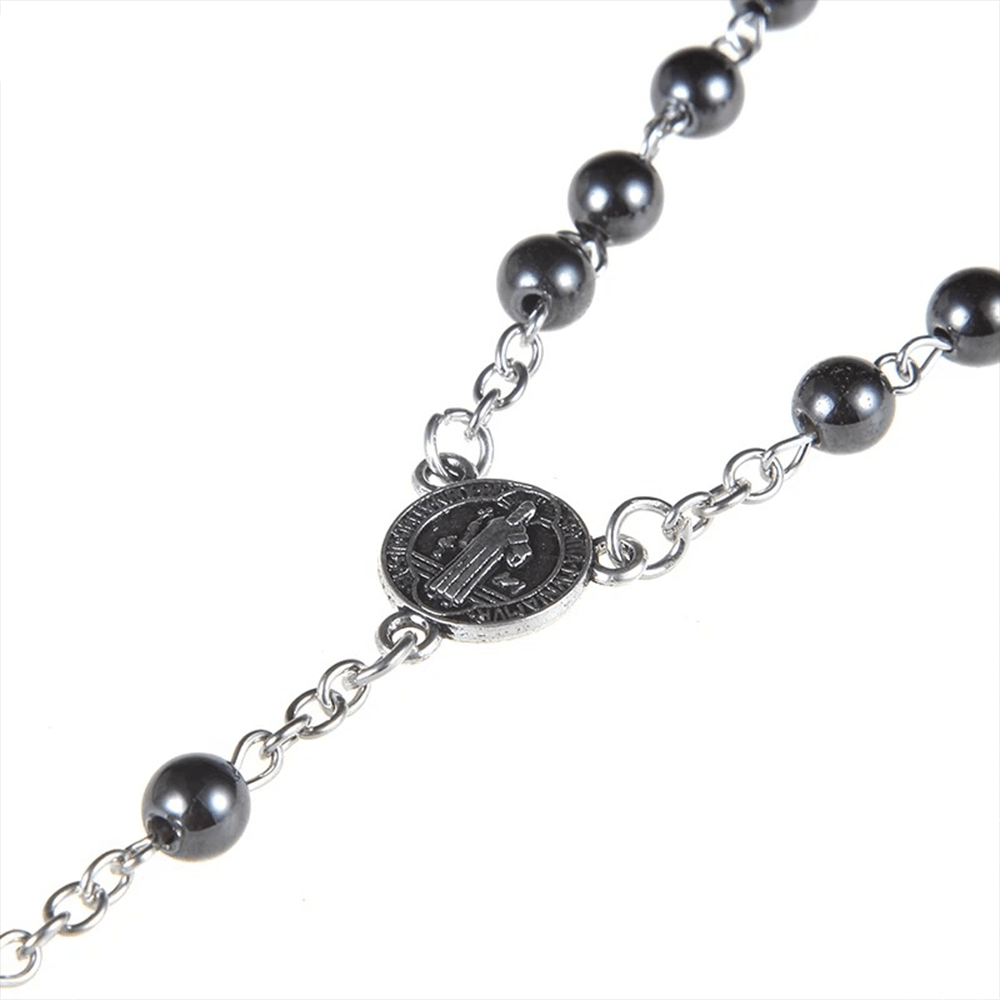 St. Benedict Medallion & Crucifix Black Gallstone Rosary - image 5