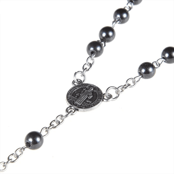 St. Benedict Medallion & Crucifix Black Gallstone Rosary - image 5