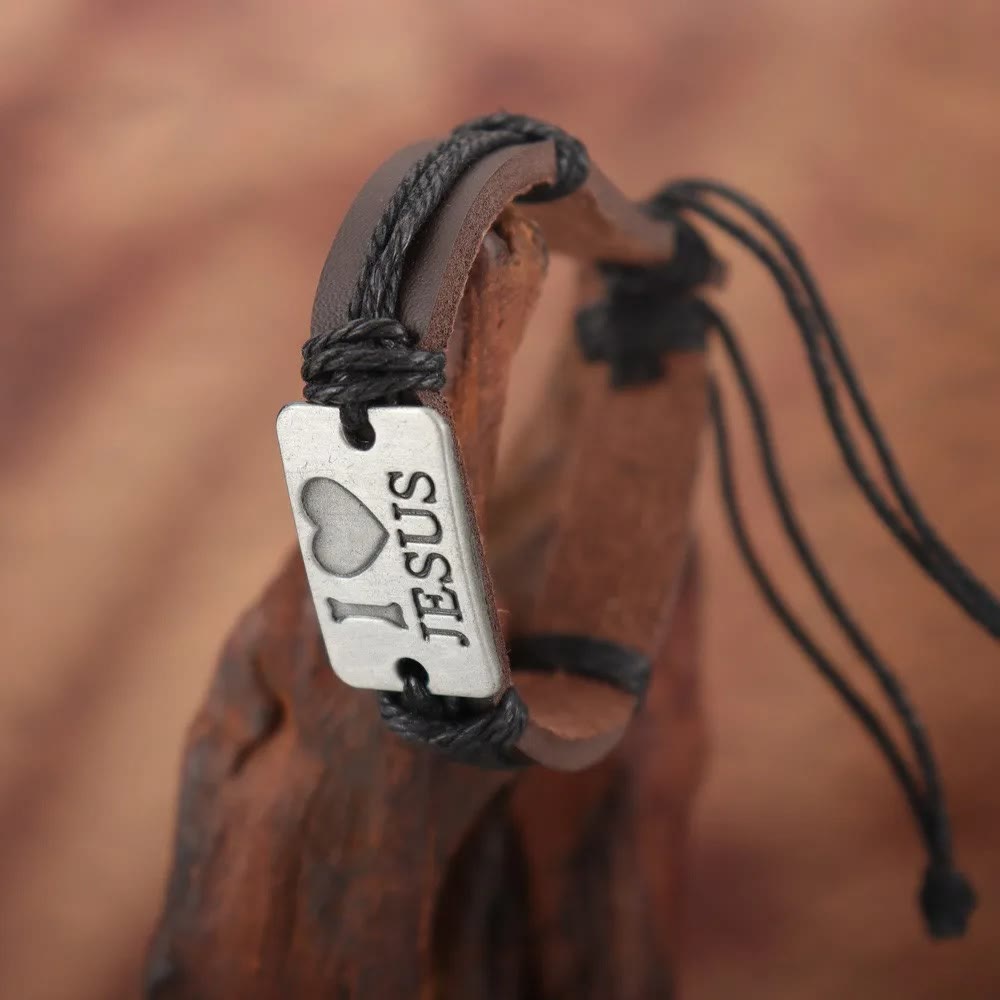 Christianartworkshop "I Love Jesus"  Jewelry Cross Adjustable Leather Bracelet - image 5