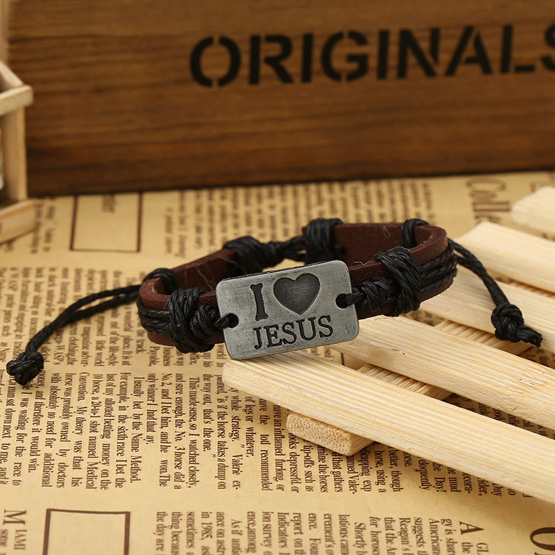 Christianartworkshop "I Love Jesus"  Jewelry Cross Adjustable Leather Bracelet - image 6