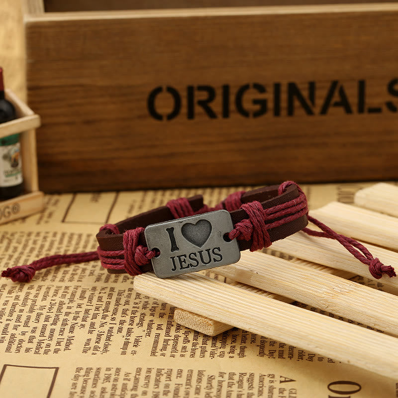 Christianartworkshop "I Love Jesus"  Jewelry Cross Adjustable Leather Bracelet - image 2