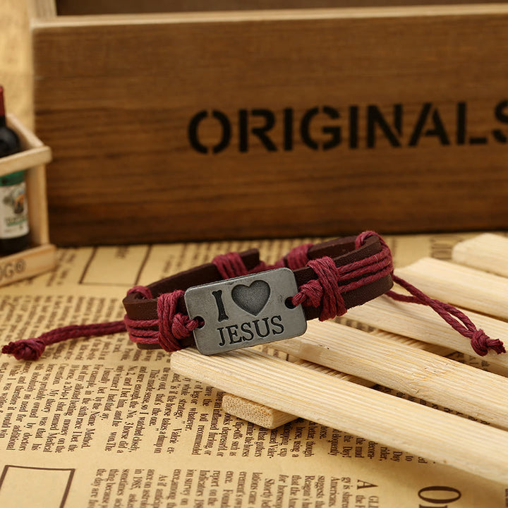 Christianartworkshop "I Love Jesus"  Jewelry Cross Adjustable Leather Bracelet - image 2
