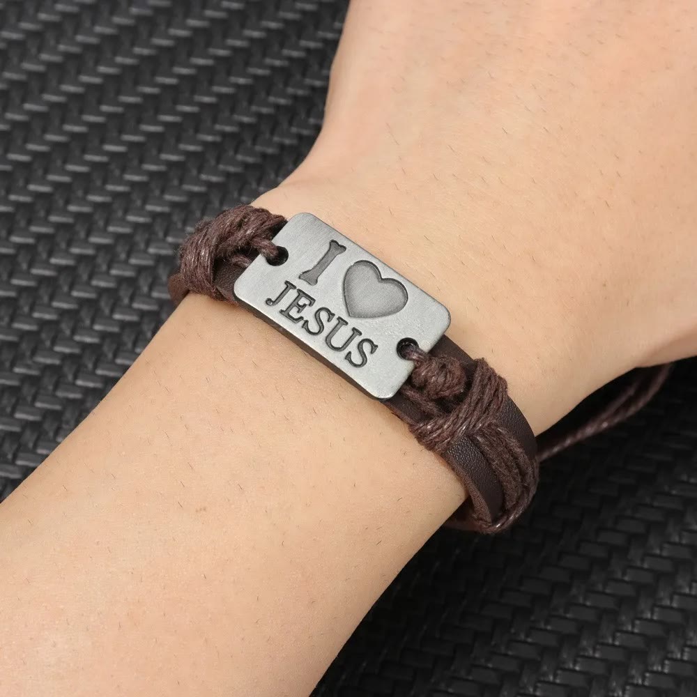 Christianartworkshop "I Love Jesus"  Jewelry Cross Adjustable Leather Bracelet - image 12